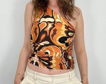 Printed One Shoulder Top,  Colourful Printed One Shoulder Top, Ethical Clothing, Made to Order, Floral Top, Bohemian One Shoulder Top