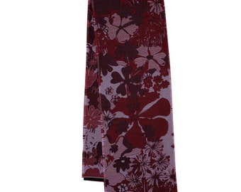 Woven Floral Dark Red Scarf, Flower Print Scarf, Vintage Scarf, Long Scarf, Jacquard Scarf, Bohemian Scarf, Floral Art Woven Scarf