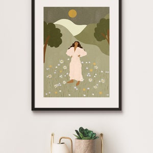 No Ceiling in the Garden A4 A3 Art Print Lady illustration Botanical wall Pastel Art work Living room wall decor Moon lady image 2