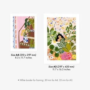 Bathing with Plants A4, A3 art print Plant Lady Whimsical illustration Moroccan decor Jungle art print Terrazzo design image 3