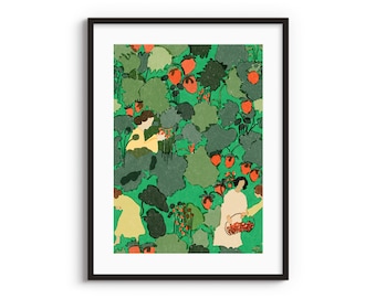 Strawberries A4, A3 art print  • Plant Lady • Whimsical illustration • Wall decor • Strawberries and Ladies  • Strawberry art