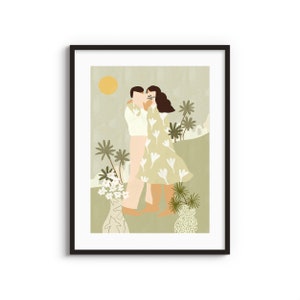 Love Conquers All A4 A3 Art Print Love illustration Valentine's Day Gift Couple Art work Romantic Wall decor image 1
