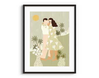 Love Conquers All A4 A3 Kunstdruck • Liebe Illustration • Valentinstag Geschenk • Paar Kunstwerk • Romantische Wanddekoration