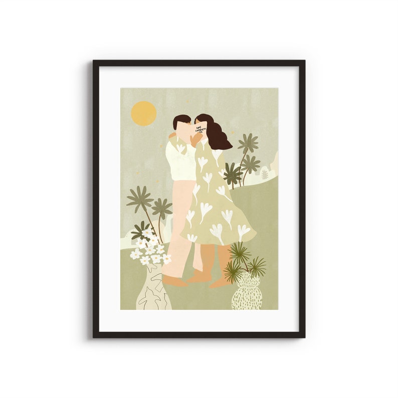 Love Conquers All A4 A3 Art Print Love illustration Valentine's Day Gift Couple Art work Romantic Wall decor image 1
