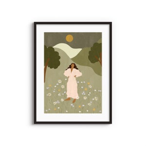 No Ceiling in the Garden A4 A3 Art Print Lady illustration Botanical wall Pastel Art work Living room wall decor Moon lady image 1