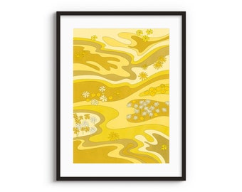 Yellow A4 A3 Art print • Vintage wall art • Yellow colors • Floral illustration • Landscape art • Garden illustration