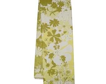 Woven Floral Green-Yellow Scarf, Flower Print Scarf, Vintage Scarf, Long Scarf, Jacquard Scarf, Bohemian Scarf, Floral Art Woven Scarf