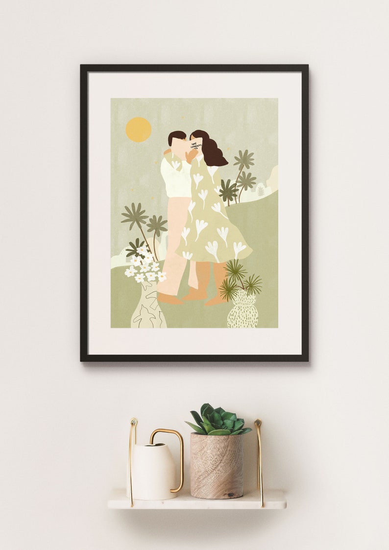 Love Conquers All A4 A3 Art Print Love illustration Valentine's Day Gift Couple Art work Romantic Wall decor image 2
