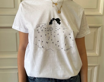 Friday Night Cotton T-Shirt, Minimalistic Art T-Shirt, Illustration T-Shirt, Figurative Drawing Printed T-Shirt, Female Art