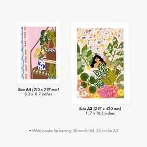 Unter dem Vollmond liegend A4 A3 Art Print Safari Illustration Pflanzen Dame Marokkanisches Dekor Blumen Illustration Bild 6