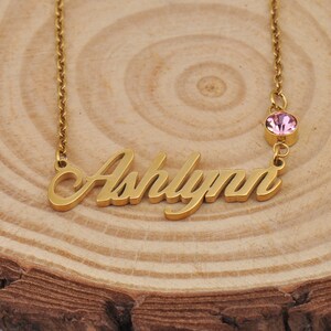 Ashlynn Name Necklace with Shiny Birthstone, Personalized with Initials for Children's Names, Women Memorial Gift Necklace image 2