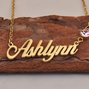 Ashlynn Name Necklace with Shiny Birthstone, Personalized with Initials for Children's Names, Women Memorial Gift Necklace image 1