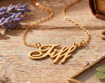 Tiff Name Necklace, Personalized Cursive Gold Jewelry, Custom Script Name Pendant
