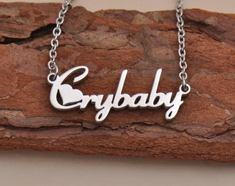 Crybaby Personalized Name Plate Necklace, Custom Any Name Tag Name Necklace, Mom Necklace with Kids Names