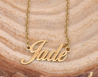 Jade Personalized Gold Tag Name Necklace, Necklace with Jade Names, Meaningful Anniversary Gift for Women Jewelry