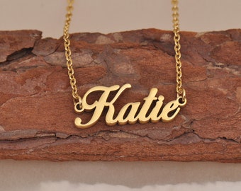 Katie Gift Name Necklace, Customized Gold Name Necklace, Necklace with Name, Perfect Christmas Gift for Mom