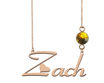Zach Gift Name Necklace with Birthstone, Customized Name Necklace, Best Christmas Gift Idea for Women Girls Her