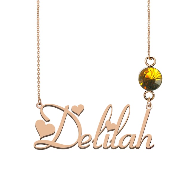 Delilah Gift Name Necklace with Birthstone, Customized Name Necklace, Best Christmas Gift Idea for Women Girls Her