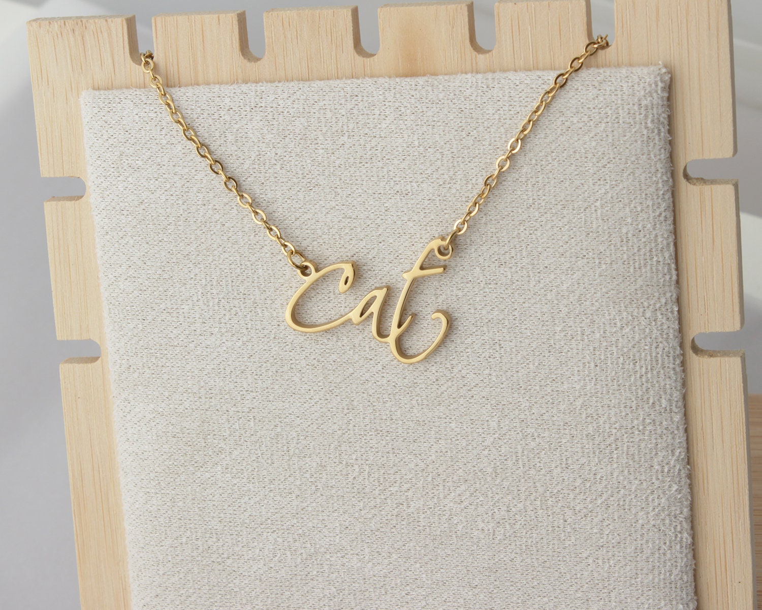 Cat Customized Name Necklace Name Plate Necklace Gold Etsy