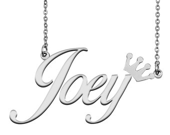 Joey With Crown Name Necklace Silver 