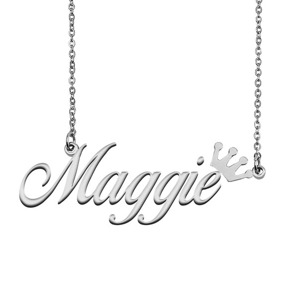 Name Necklace for Maggie with Crown Name Necklace Silver Etsy