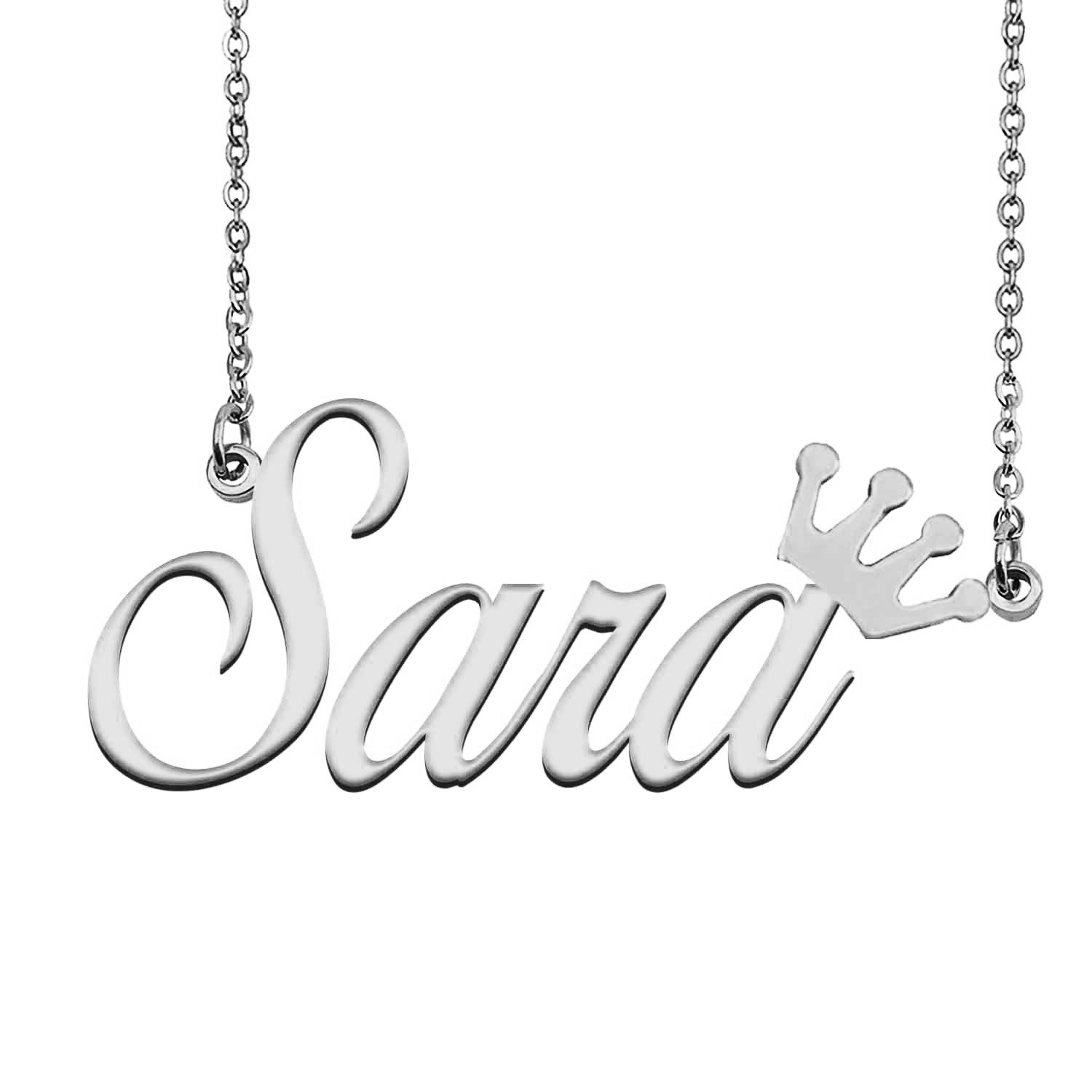 Name Necklace for Sara With Crown Name Necklace Silver Name