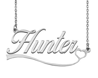 CardonC Minimalist Necklace Engraved in Silver Personalized for Man with Name Hunter 24k Gold CardonC Minimalist Necklace Engraved in Silver Personalized for Man with Name Hunter 24k Gold