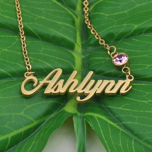 Ashlynn Name Necklace with Shiny Birthstone, Personalized with Initials for Children's Names, Women Memorial Gift Necklace image 5