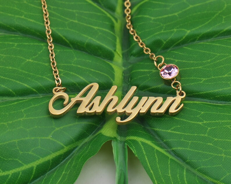 Ashlynn Name Necklace with Shiny Birthstone, Personalized with Initials for Children's Names, Women Memorial Gift Necklace image 5