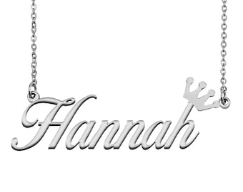 Hannah With Crown Name Necklace Silver 
