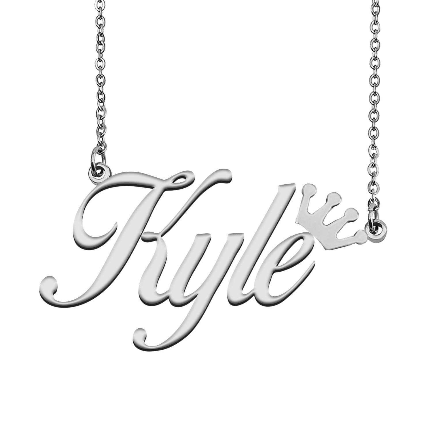 Kyle With Crown Name Necklace Silver 