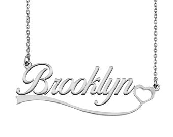 Name Necklace, Brooklyn Name Charm Necklace, Custom Dainty Name Pendant, Personalized Memorial Necklace for Women Girls Christmas Gift