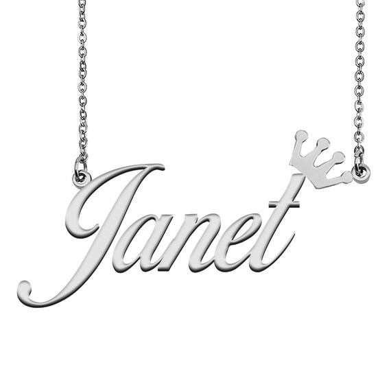 Janet With Crown Name Necklace Silver 