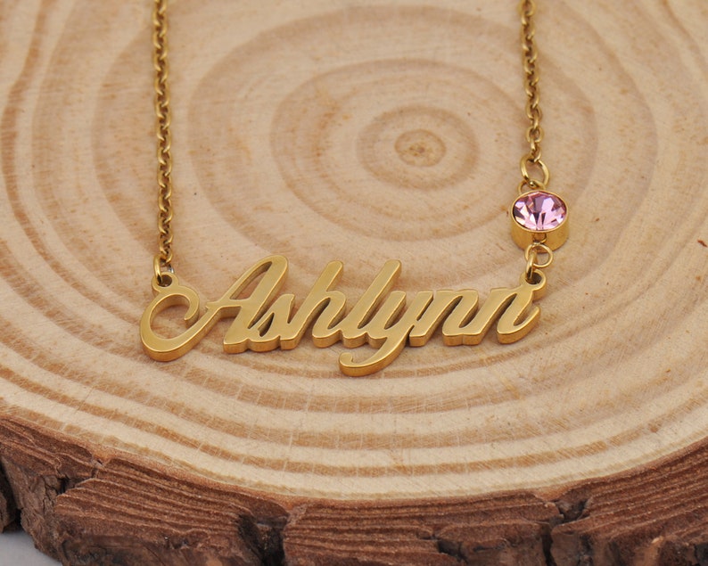 Ashlynn Name Necklace with Shiny Birthstone, Personalized with Initials for Children's Names, Women Memorial Gift Necklace image 2