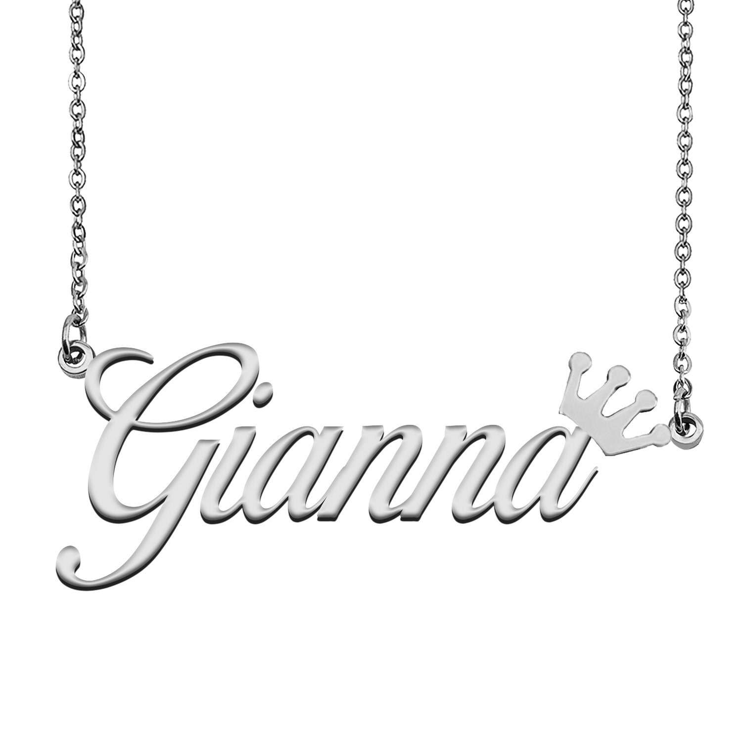 Name Necklace for Gianna With Crown Name Necklace Silver Name