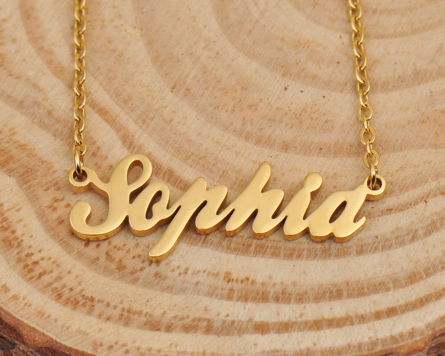 Sophia Custom Name Necklace Personalized Name Plate Necklace Etsy