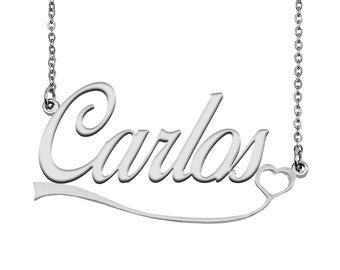 Name Necklace, Custom Dainty Nameplate Necklace, Tiny Name Jewelry with Your Name, Personalized Initial Name Necklace for Carlos