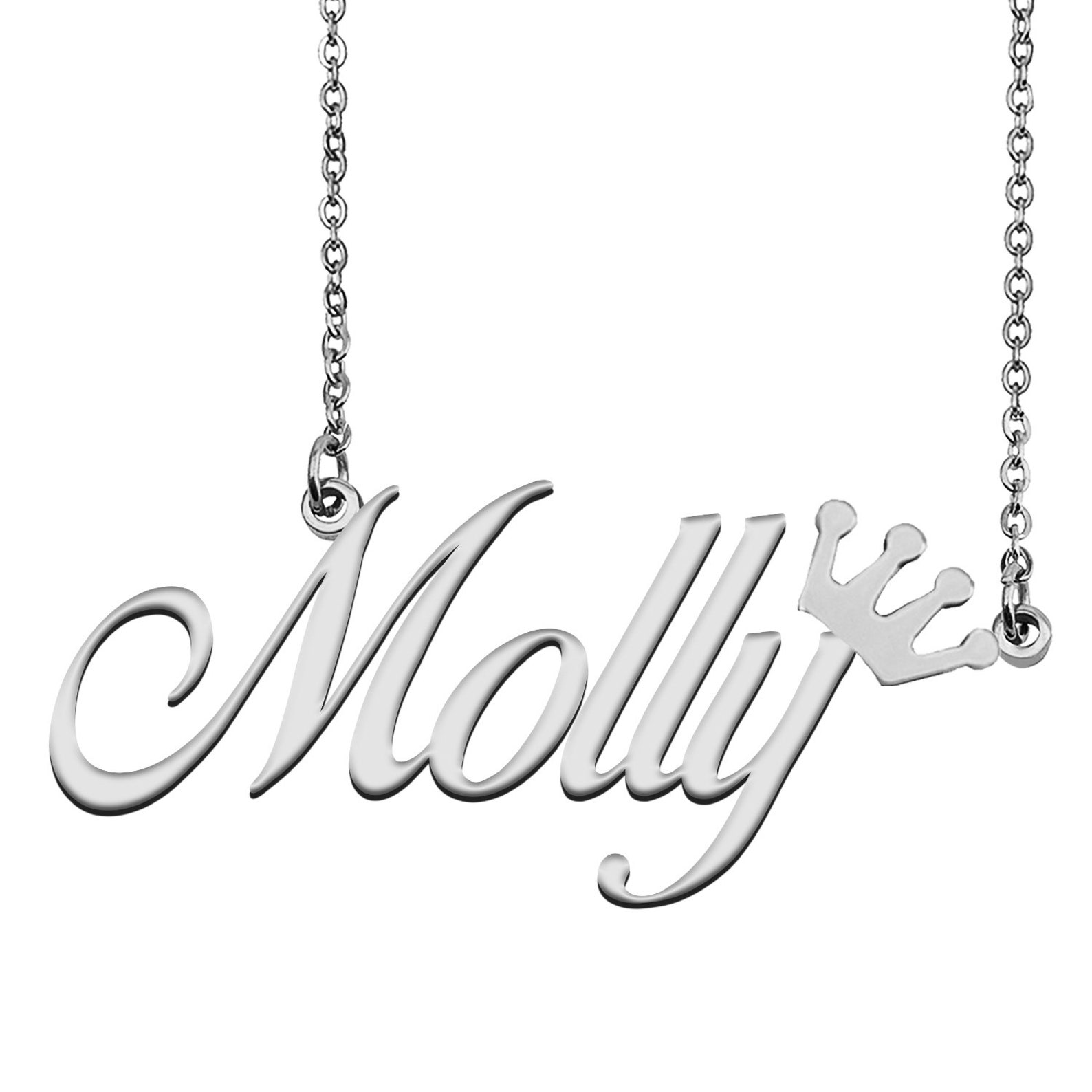 Name Necklace for Molly With Crown Name Necklace Silver Name | Etsy
