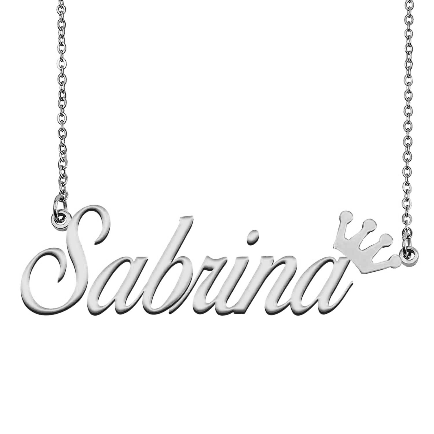 Sabrina With Crown Name Necklace Silver 