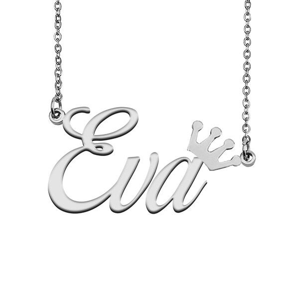 Eva With Crown Name Necklace Silver 