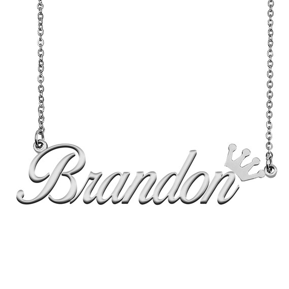 Brandon With Crown Name Necklace Silver 