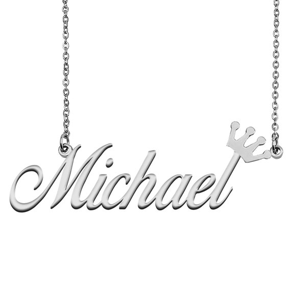 Michael With Crown Name Necklace Silver 