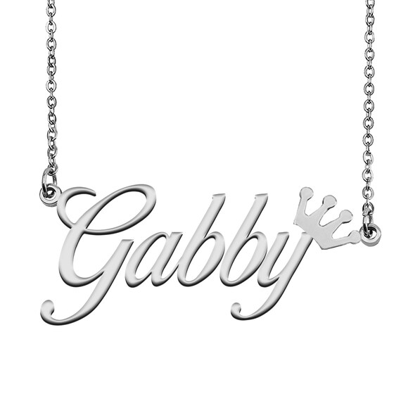 Gabby With Crown Name Necklace Silver 