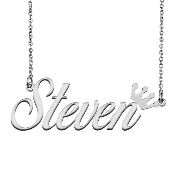 Name Necklace for Steven with Crown, Name Necklace Silver, Name Necklace Gold, Name Necklace Sterling Silver, Mom, Mother, Daughter