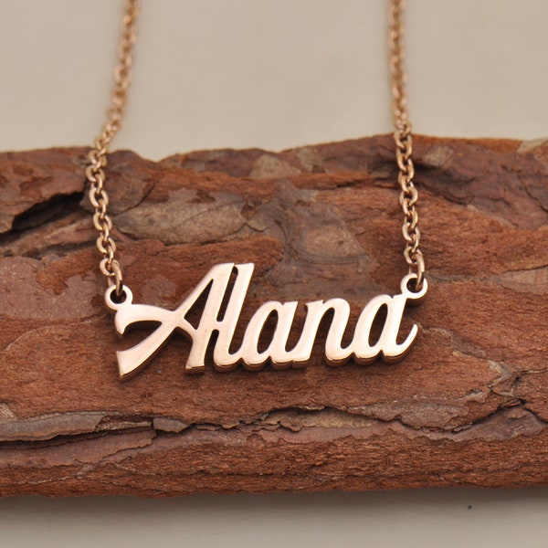 Alana Personalized Gift Name Necklace, Custom Name Plate Jewelry Rose Gold, Delicate Christmas Gift for Women Her