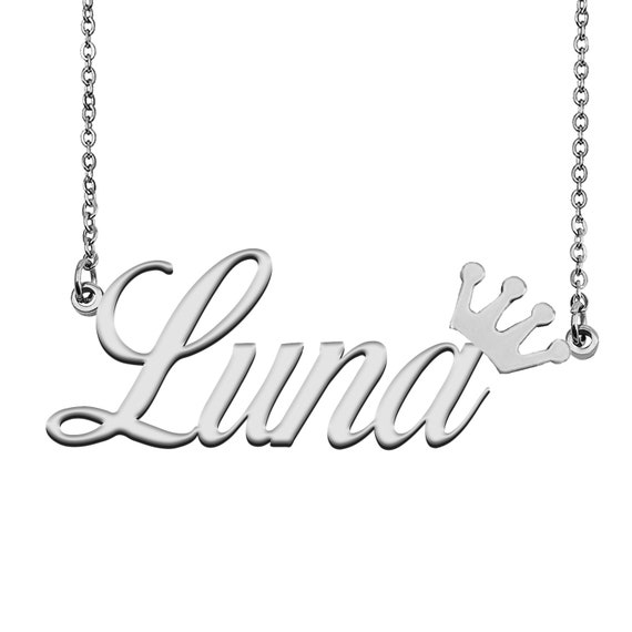 Luna With Crown Name Necklace Silver 