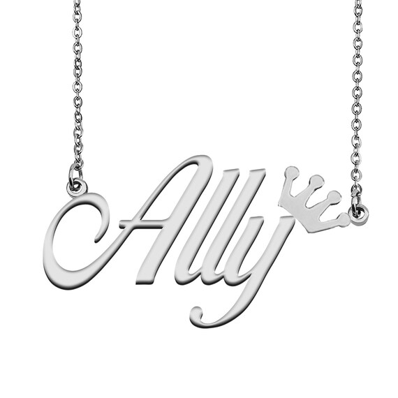 Ally With Crown Name Necklace Silver 