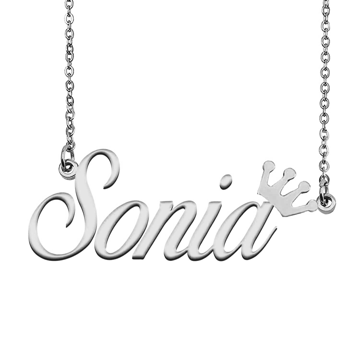 Sonia With Crown Name Necklace Silver 