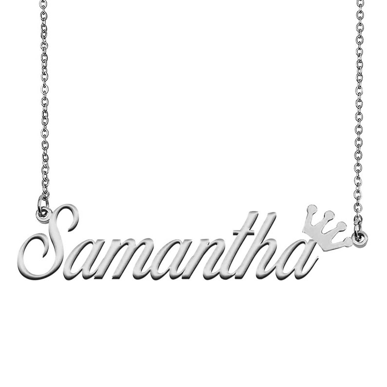 Name Necklace for Samantha with Crown Name Necklace Silver Etsy