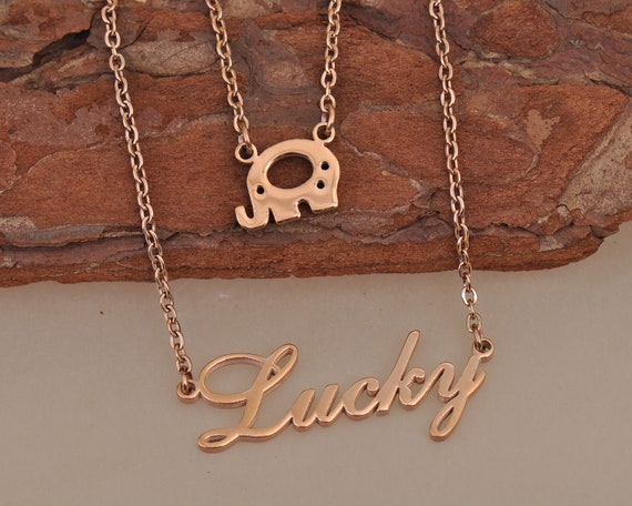 Elephant Name Necklace Customized 
